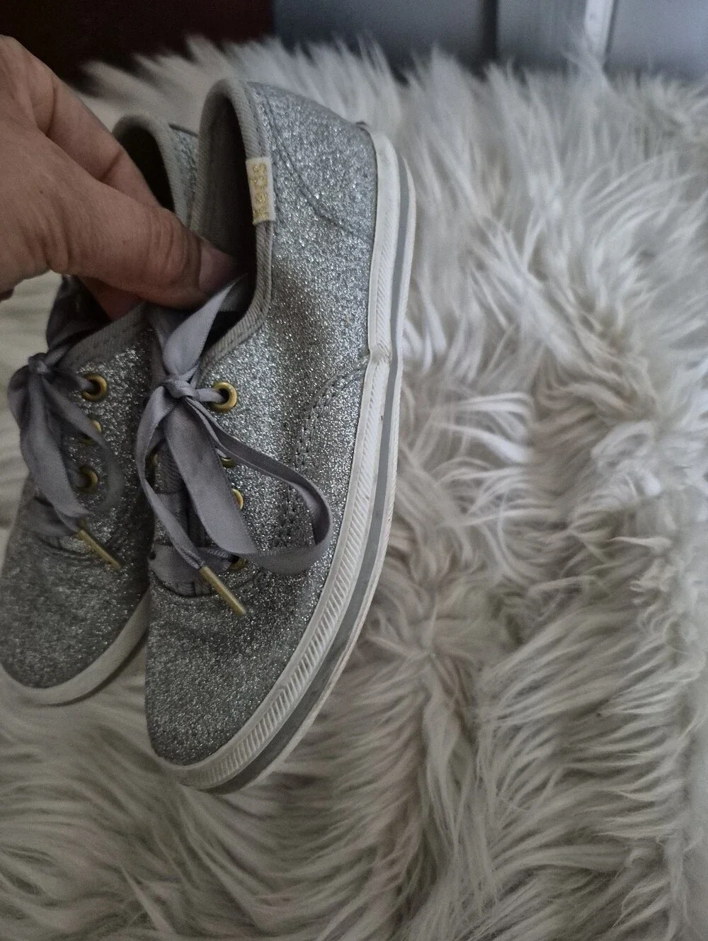 Kate Spade Glitter Keds.Champion Kids Silver Glitter Sneakers with Satin Laces
